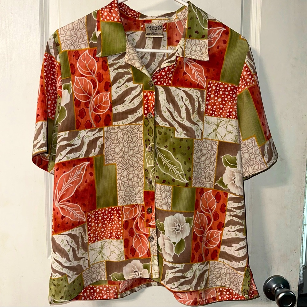Allison Daley Petites Patchwork Print Button-Down Shirt